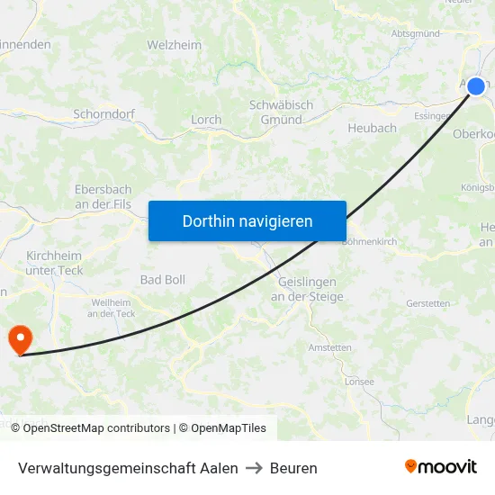 Verwaltungsgemeinschaft Aalen to Beuren map