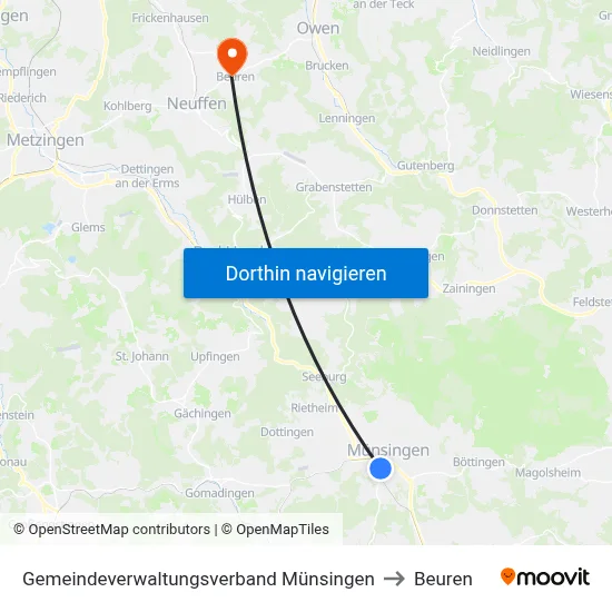 Gemeindeverwaltungsverband Münsingen to Beuren map