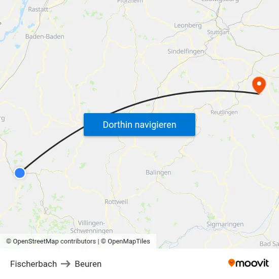 Fischerbach to Beuren map