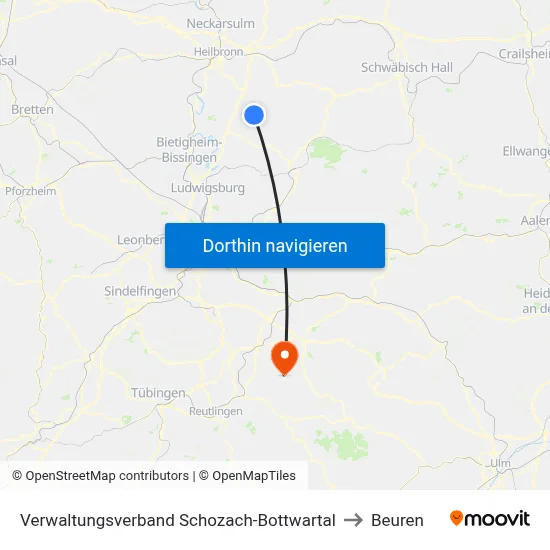 Verwaltungsverband Schozach-Bottwartal to Beuren map
