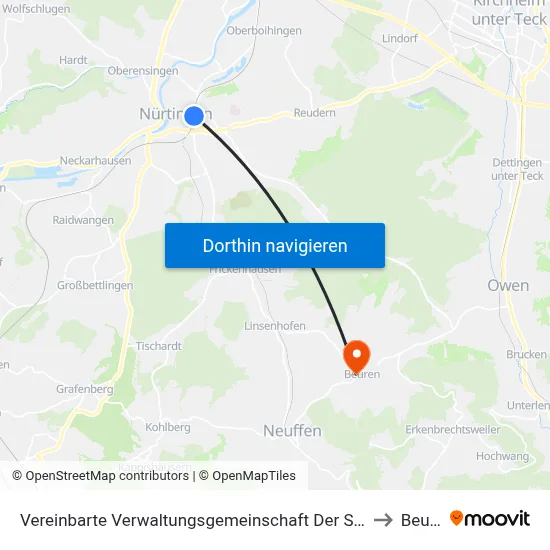 Vereinbarte Verwaltungsgemeinschaft Der Stadt Nürtingen to Beuren map