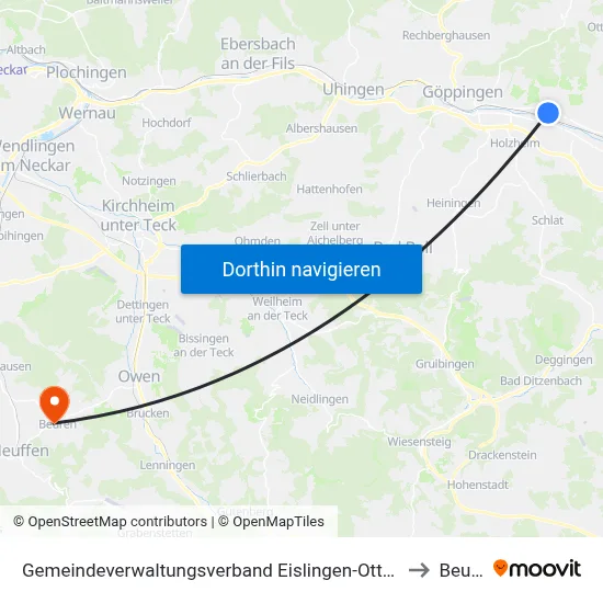 Gemeindeverwaltungsverband Eislingen-Ottenbach-Salach to Beuren map