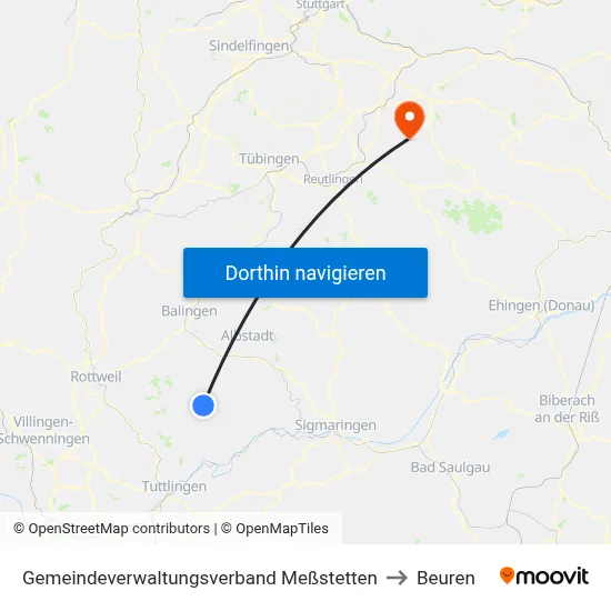 Gemeindeverwaltungsverband Meßstetten to Beuren map