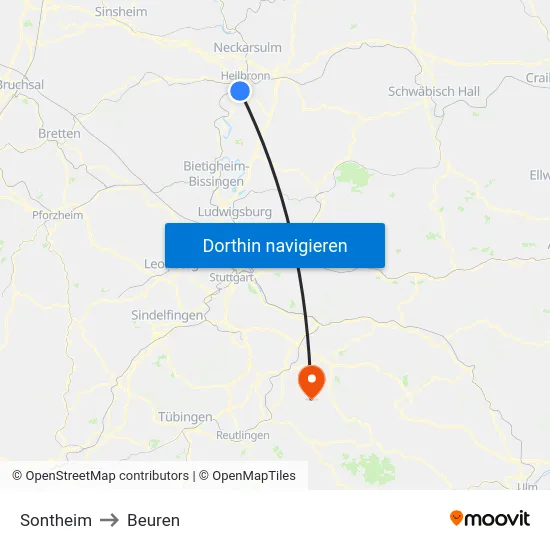 Sontheim to Beuren map