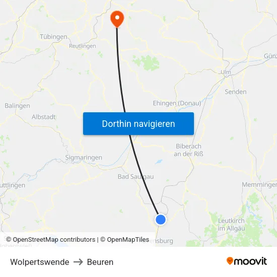 Wolpertswende to Beuren map