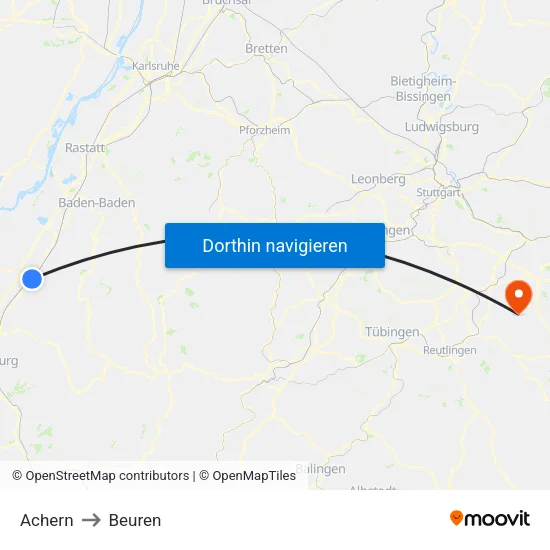 Achern to Beuren map
