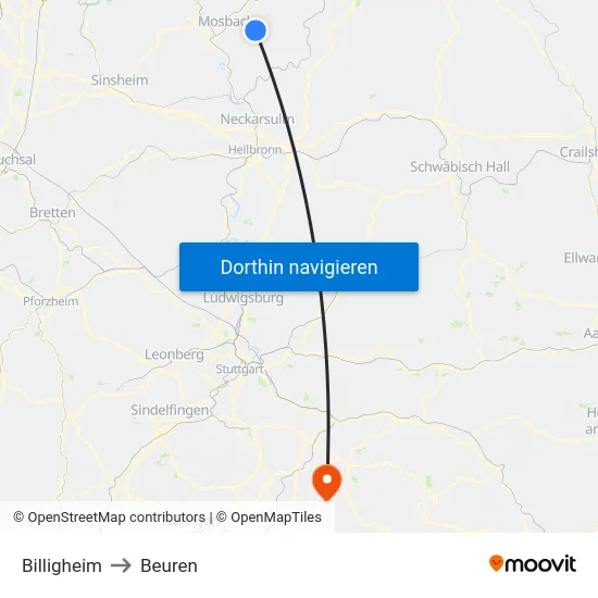 Billigheim to Beuren map