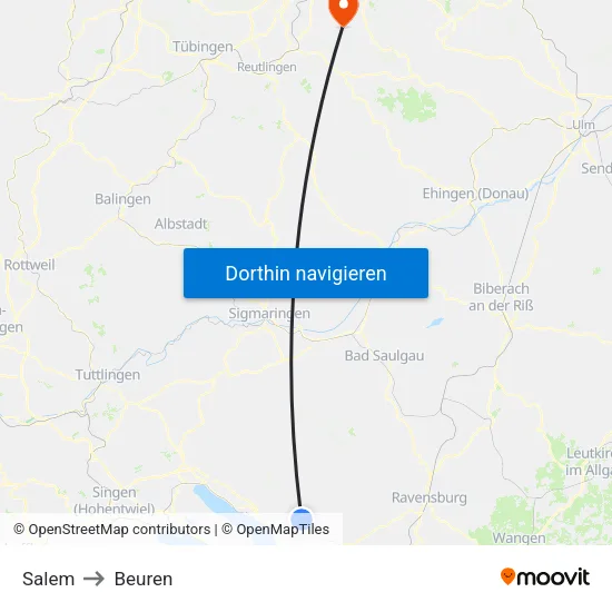 Salem to Beuren map