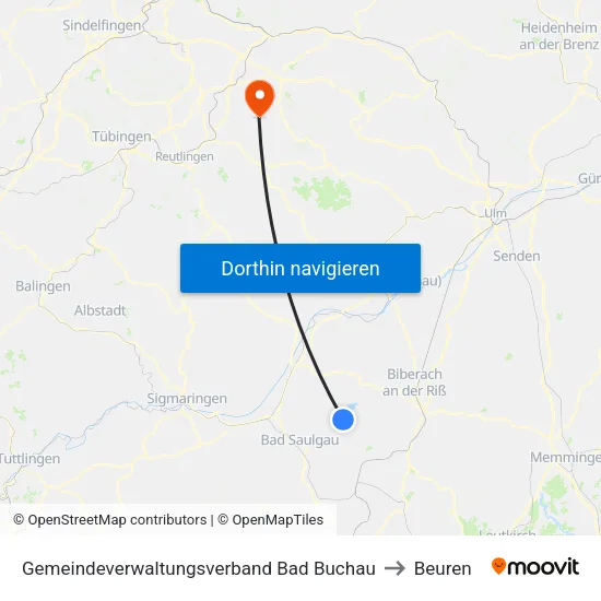 Gemeindeverwaltungsverband Bad Buchau to Beuren map