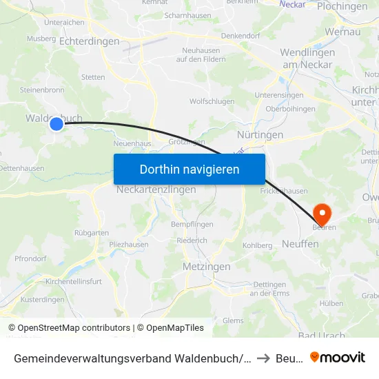 Gemeindeverwaltungsverband Waldenbuch/Steinenbronn to Beuren map