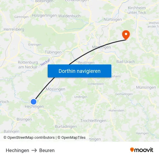Hechingen to Beuren map