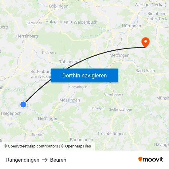 Rangendingen to Beuren map