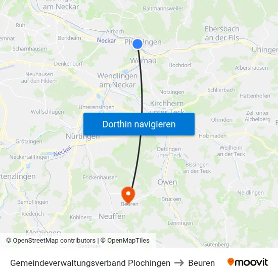 Gemeindeverwaltungsverband Plochingen to Beuren map