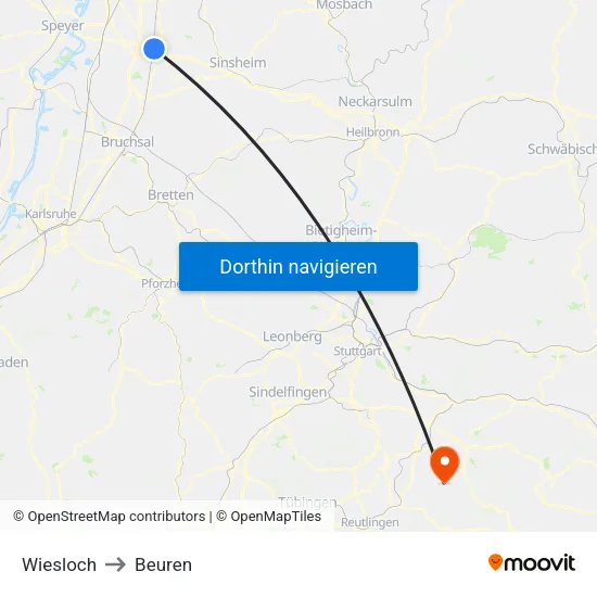 Wiesloch to Beuren map