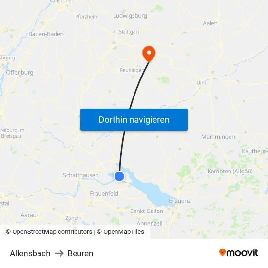 Allensbach to Beuren map
