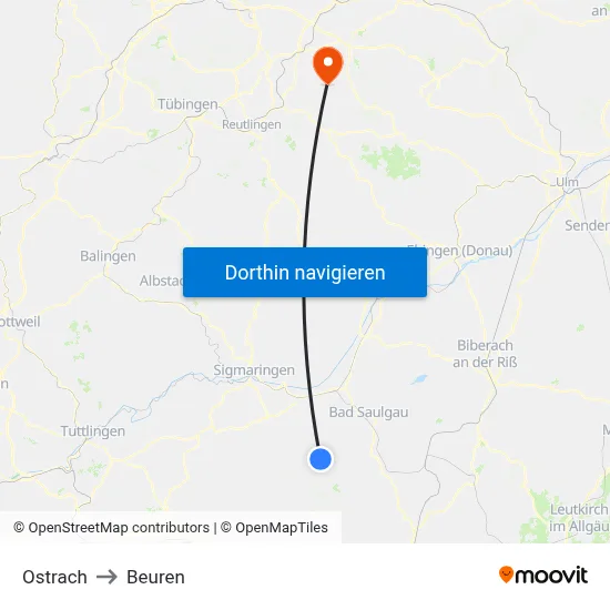 Ostrach to Beuren map