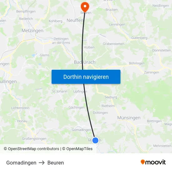 Gomadingen to Beuren map