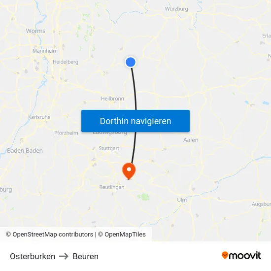 Osterburken to Beuren map