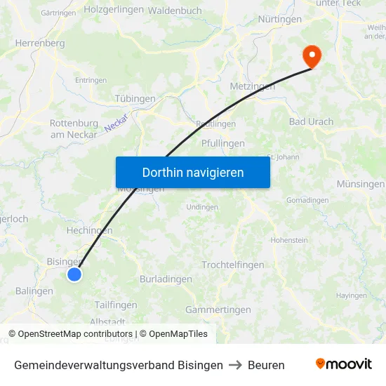 Gemeindeverwaltungsverband Bisingen to Beuren map