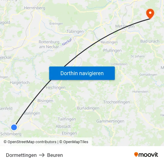 Dormettingen to Beuren map