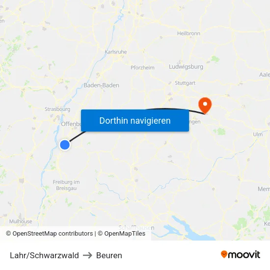 Lahr/Schwarzwald to Beuren map