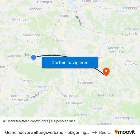 Gemeindeverwaltungsverband Holzgerlingen to Beuren map