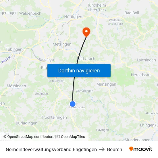 Gemeindeverwaltungsverband Engstingen to Beuren map