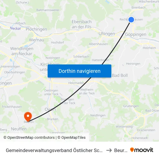 Gemeindeverwaltungsverband Östlicher Schurwald to Beuren map