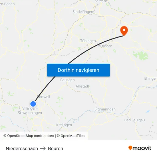 Niedereschach to Beuren map