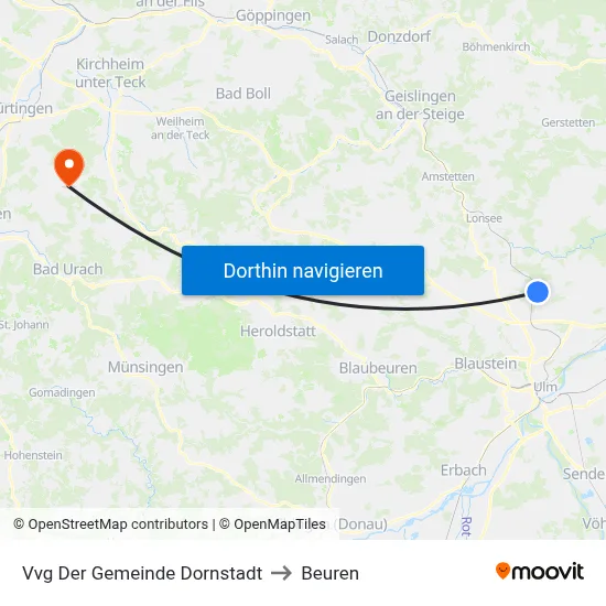 Vvg Der Gemeinde Dornstadt to Beuren map