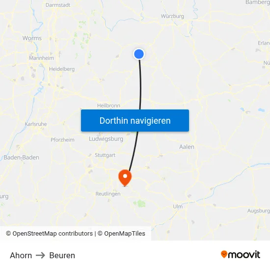 Ahorn to Beuren map