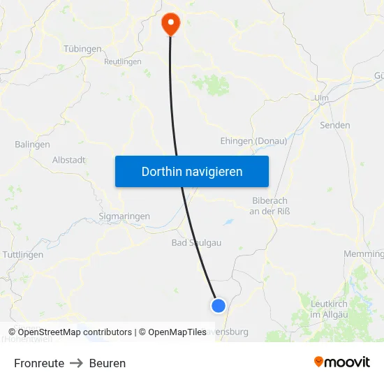 Fronreute to Beuren map