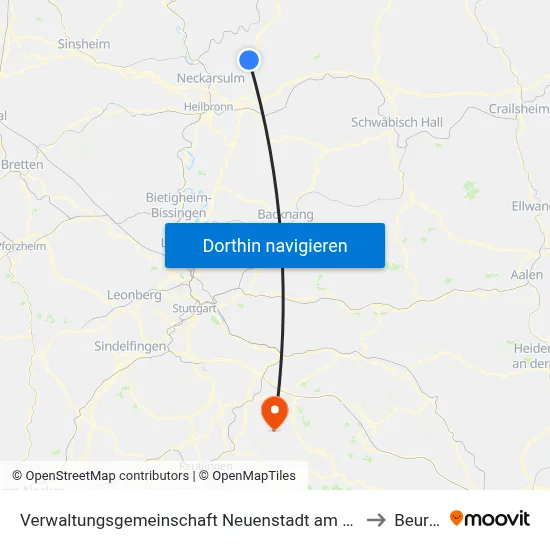 Verwaltungsgemeinschaft Neuenstadt am Kocher to Beuren map