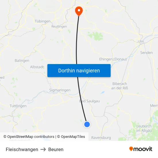 Fleischwangen to Beuren map