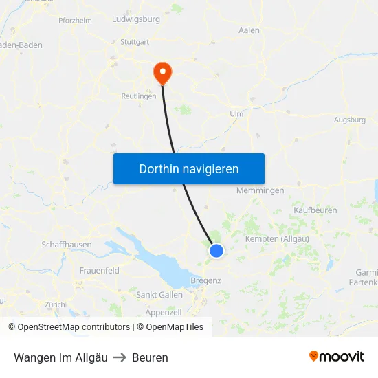 Wangen Im Allgäu to Beuren map