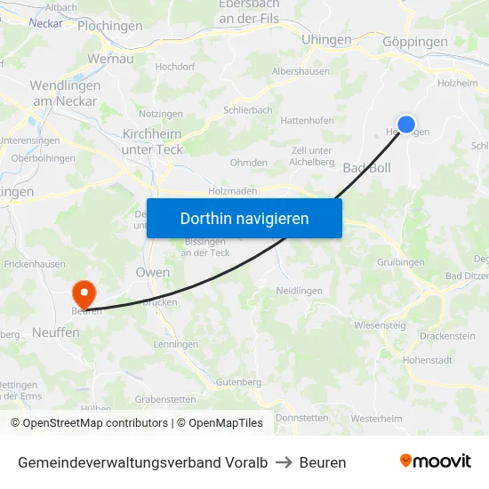 Gemeindeverwaltungsverband Voralb to Beuren map