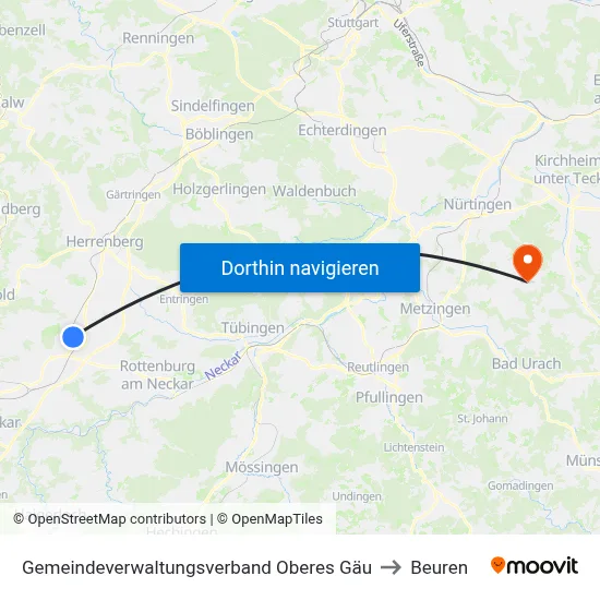 Gemeindeverwaltungsverband Oberes Gäu to Beuren map