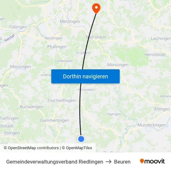 Gemeindeverwaltungsverband Riedlingen to Beuren map