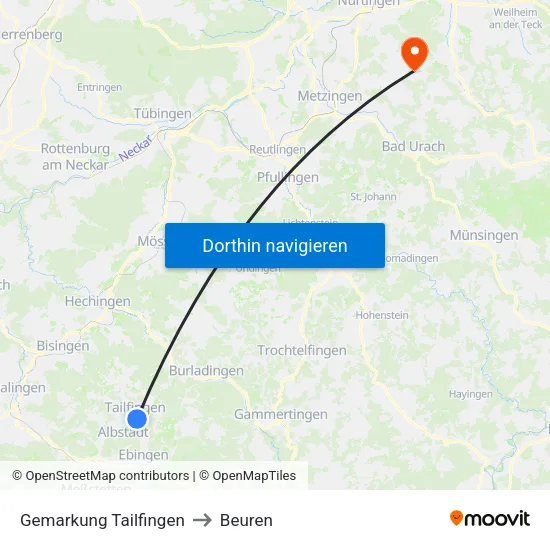 Gemarkung Tailfingen to Beuren map
