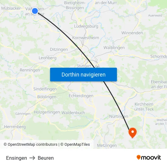 Ensingen to Beuren map