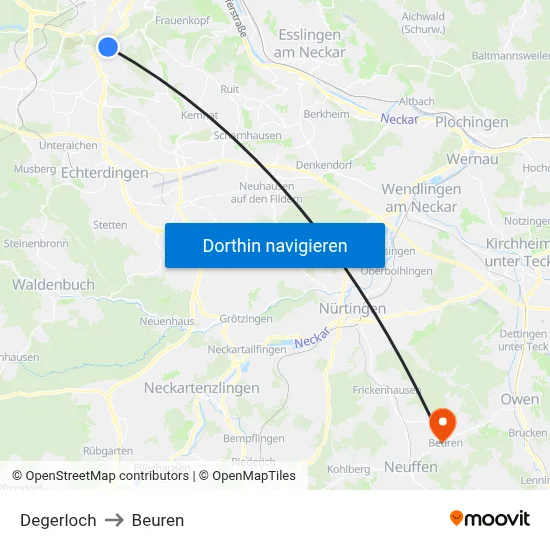 Degerloch to Beuren map