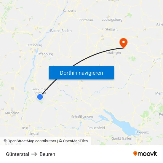 Günterstal to Beuren map