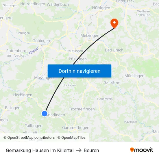 Gemarkung Hausen Im Killertal to Beuren map
