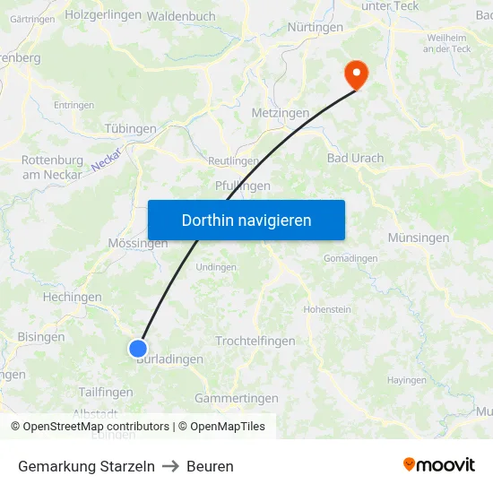 Gemarkung Starzeln to Beuren map