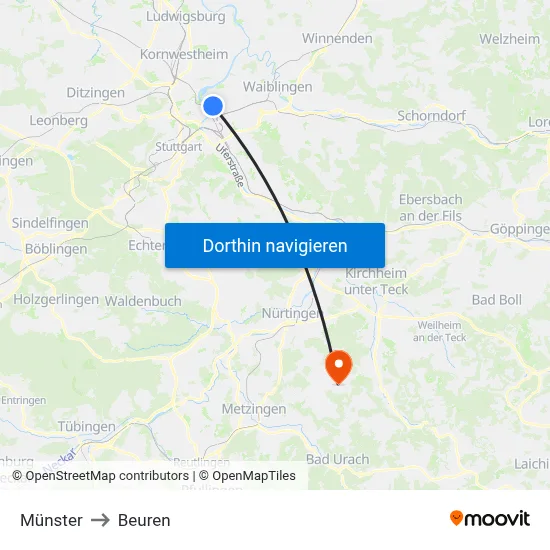Münster to Beuren map