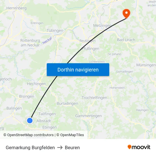 Gemarkung Burgfelden to Beuren map