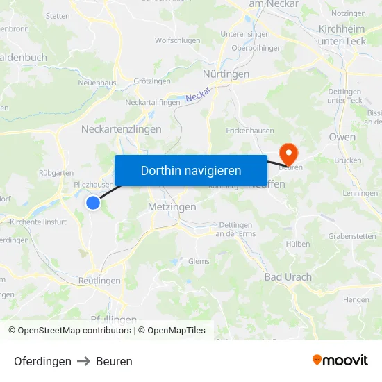 Oferdingen to Beuren map