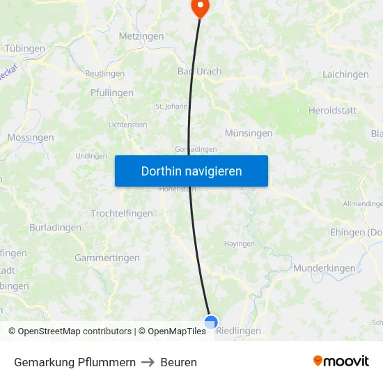 Gemarkung Pflummern to Beuren map
