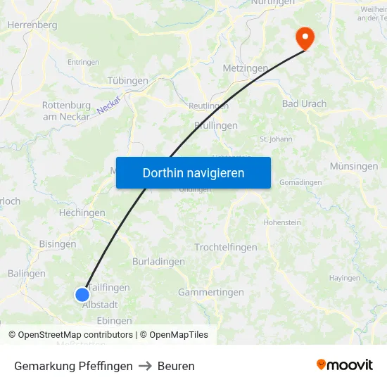 Gemarkung Pfeffingen to Beuren map