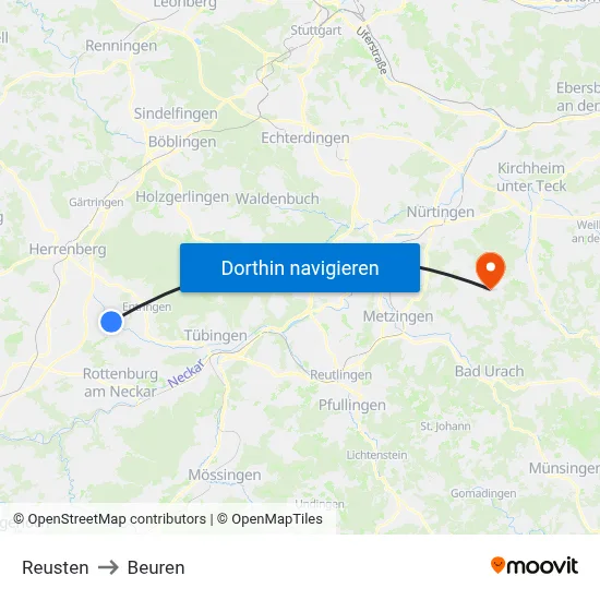 Reusten to Beuren map